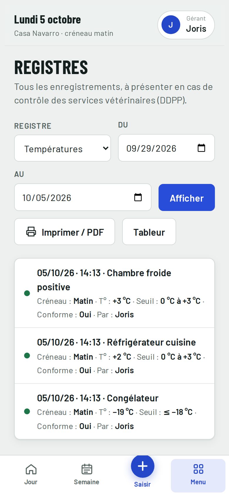 Registres prêts pour le contrôle