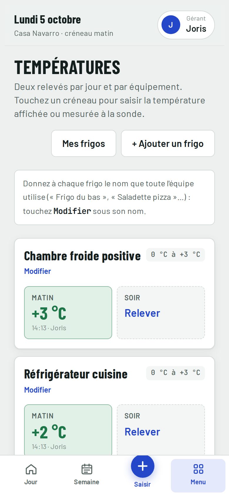 Relevés de températures du matin